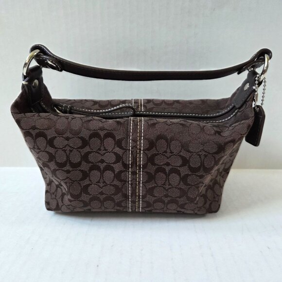 Coach Purse Signature C Monogram Logo Print Brown Jacquard Mini Hobo Bag Y2K - Picture 1 of 10